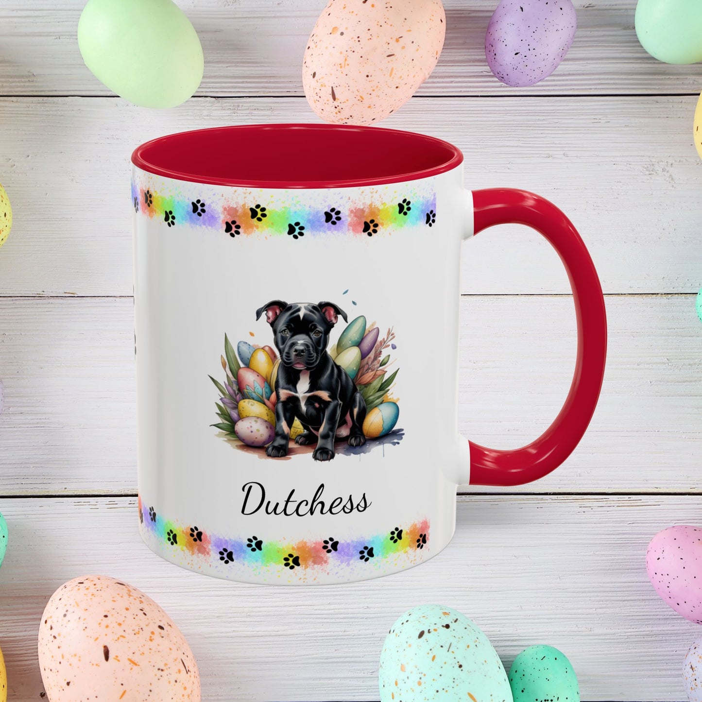 Pitbull Black Easter puppy coffee mug, personalized cute dog gift for mental health awareness and cozy sipping