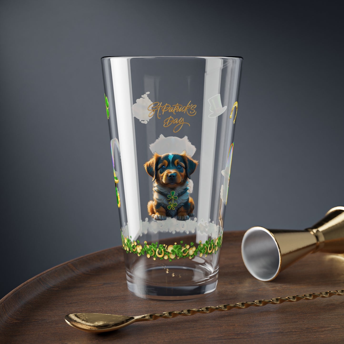 Pup-tastic Serenity: Mindful St. Patrick's Day 16oz Pint Glasses - Festive Design for Positivity & Wellness