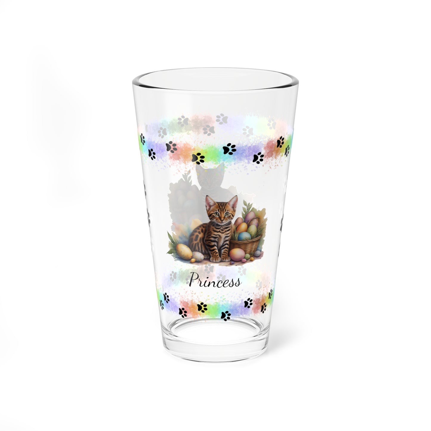 Bengal Easter Kitten 16oz Pint Glass - Personalized Cat-Themed Gift, Mental Health Drinkware, Holiday Décor & Easter Celebration