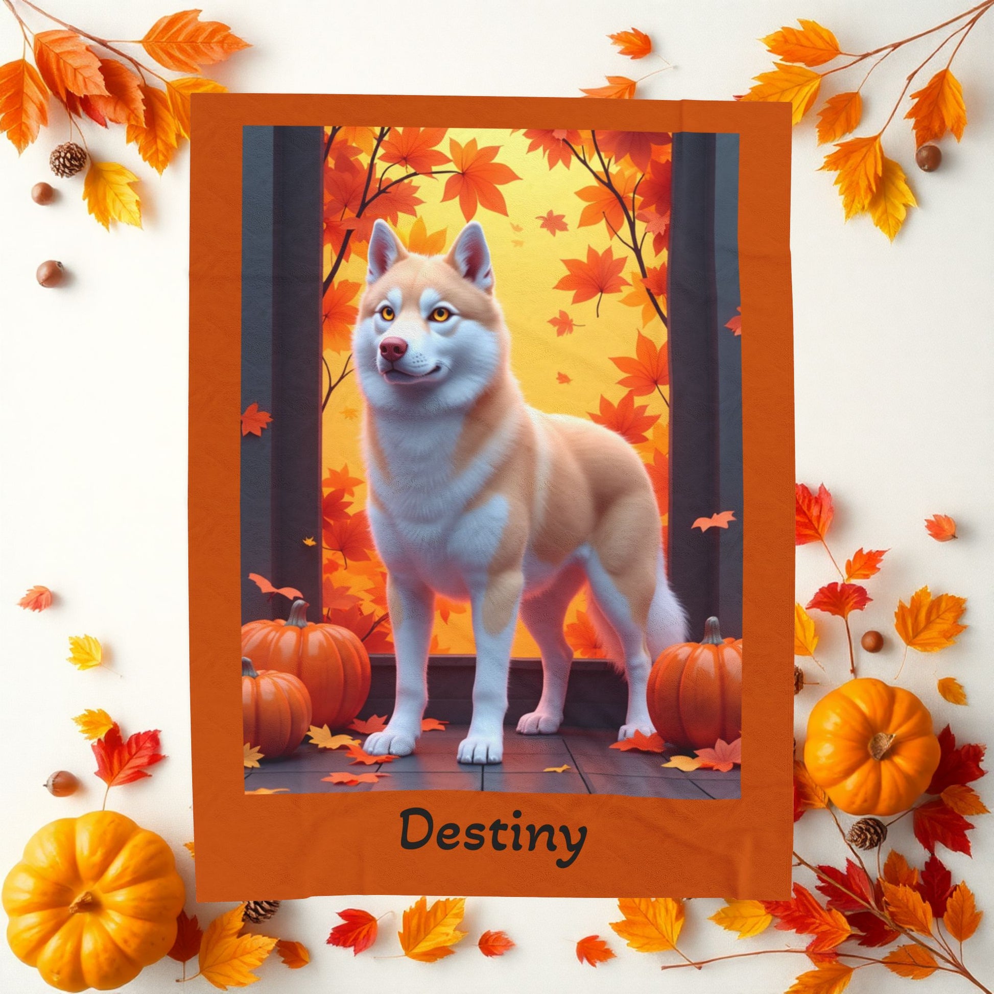 Siberian Husky Light Red Coat (Amber Eyes) Velveteen Plush Blanket, Custom Dog Throw