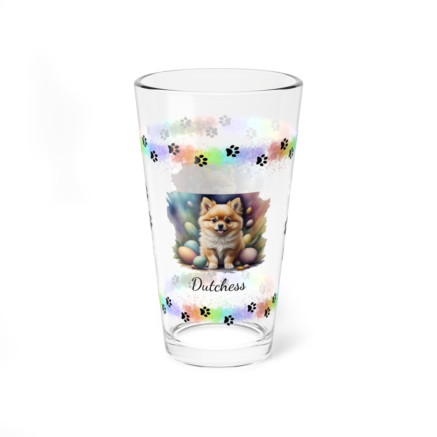 Pomeranian (Orange) Personalized Easter Puppy 16oz Pint Glass - Custom Dog Design, Mental Health Gift, Easter Décor, and Festive Celebrations