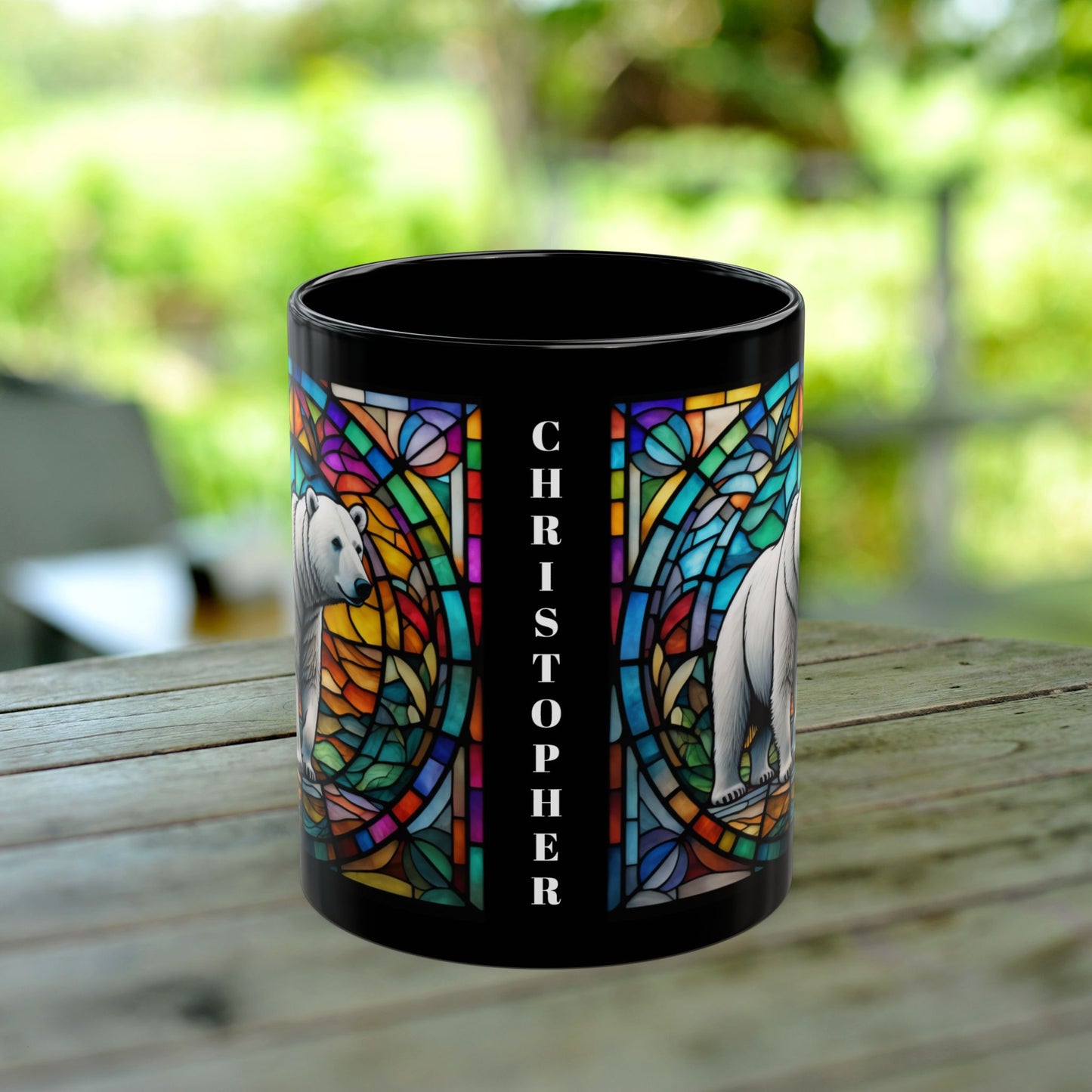 Polar Bear Personalized Mug, Stained Glass Zoo Animal Design, Unique Ceramic Gift for Wildlife Lovers, Coffee, Tea, & Hot Chocolate Cup