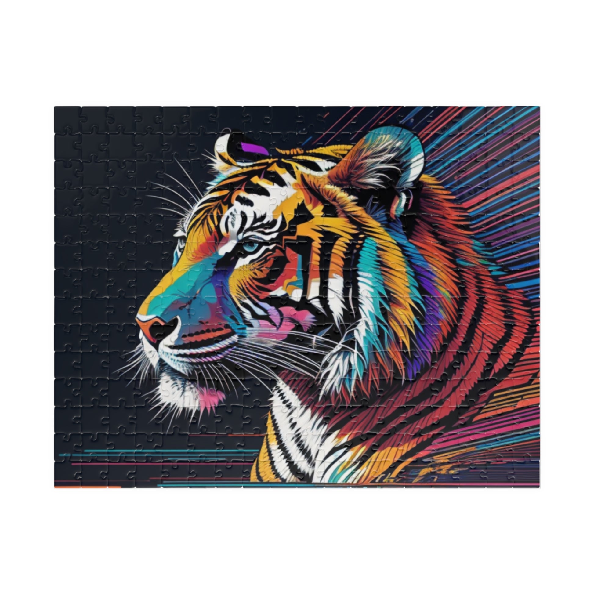 Tiger walking forward in a bold jungle setting, featured on a puzzle representing strength, focus, and personal growth