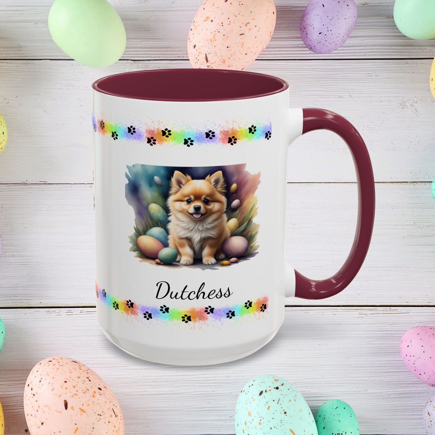 Pomeranian Orange Easter puppy coffee mug, personalized cute dog gift for mental health awareness and cozy drinks