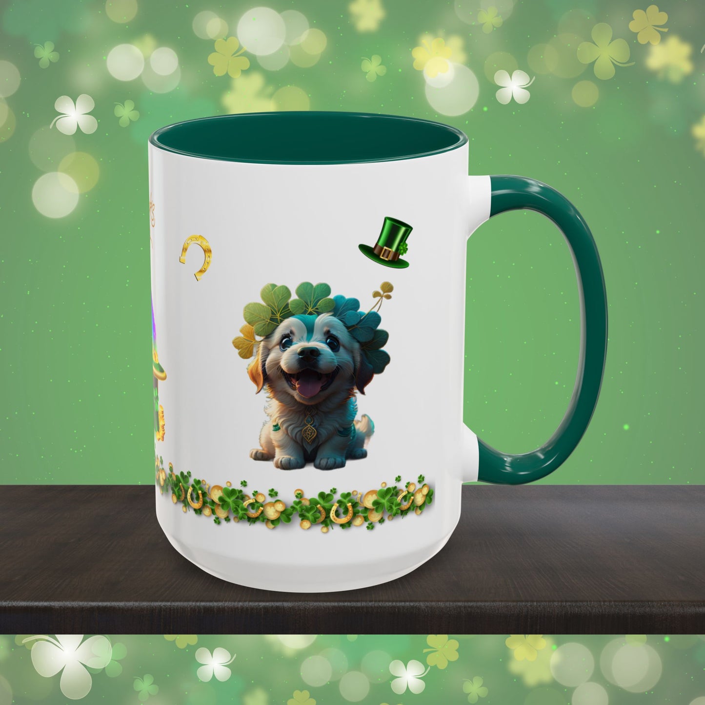 Pawsitive Paddy's Parade: St. Patrick's Day Two-Tone Coffee Mug - Festive Ceramic Mug for Positivity & Mindfulness
