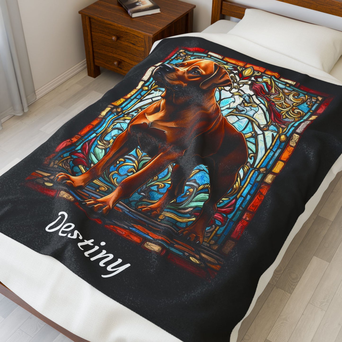 Rottweiler Rare Red Coat Blanket, Velveteen Plush Stained Glass Dog Throw, Custom Dog Lover Gift