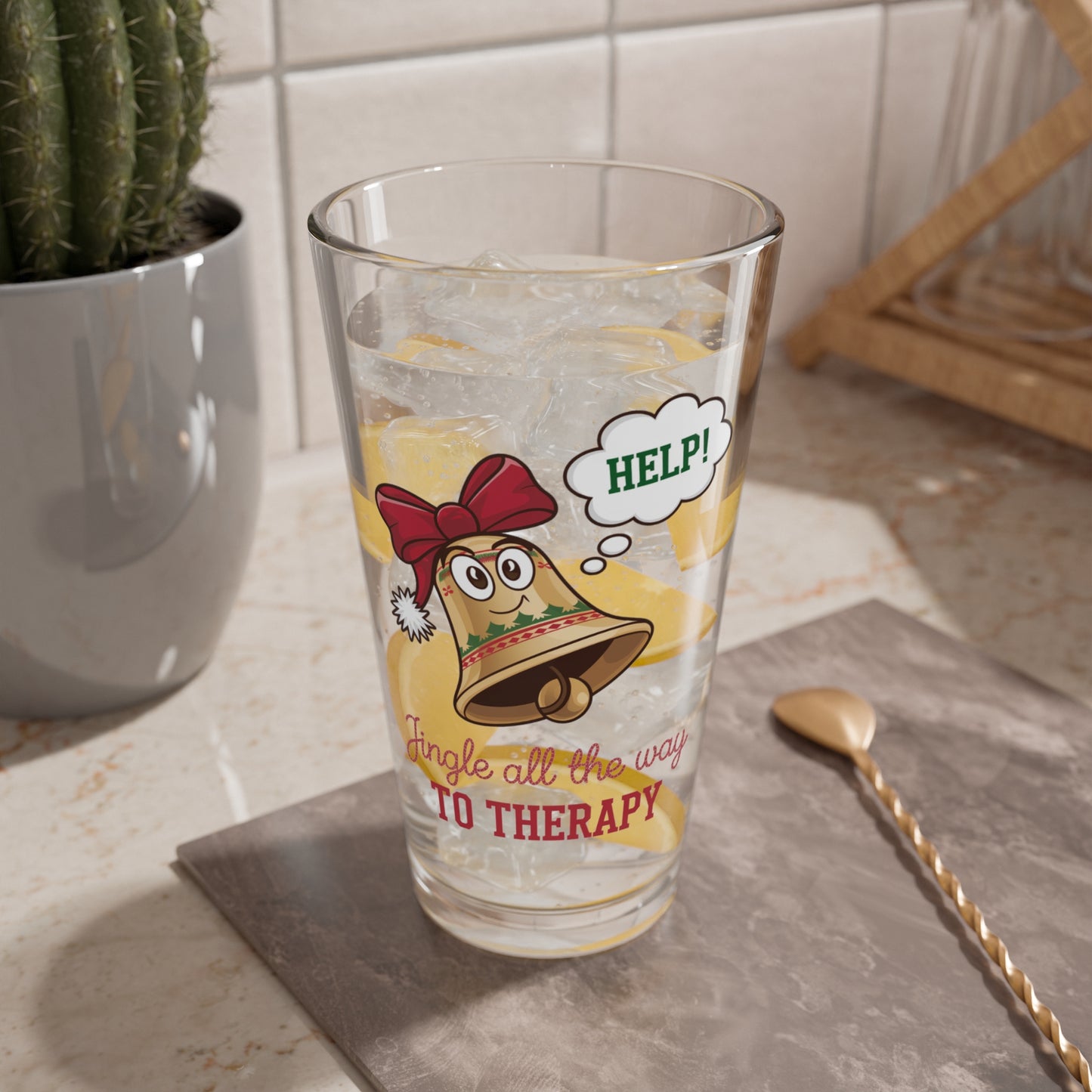 Jingle All The Way To Therapy, Christmas Pint Glass, 16oz