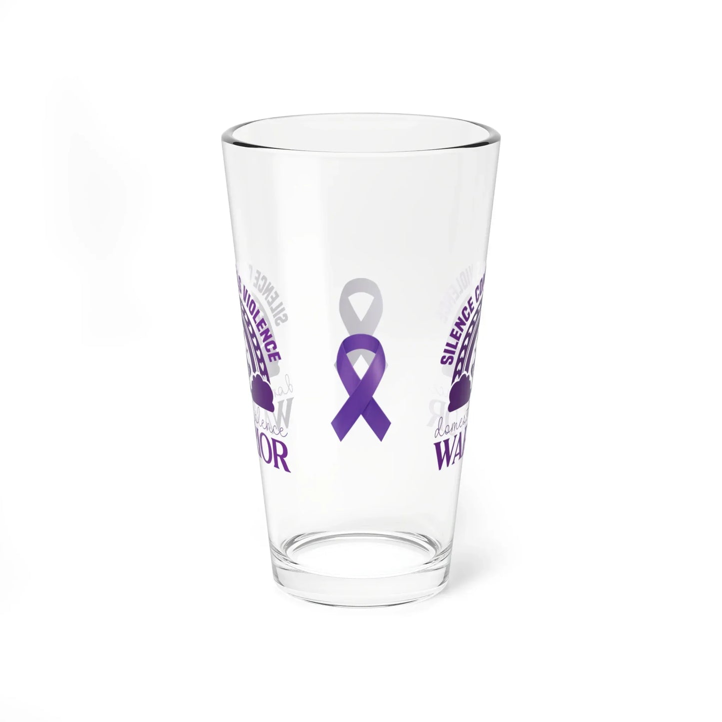 Shop our premium silence conceals violence domestic violence warrior pint glass 16oz from MySisterIsASurvivor.