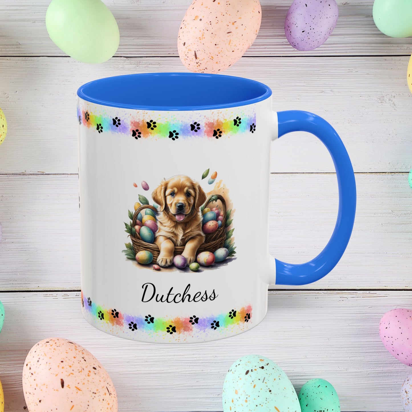 Golden Retriever Easter puppy coffee mug, personalized cute dog gift for mental health awareness and cozy drinks