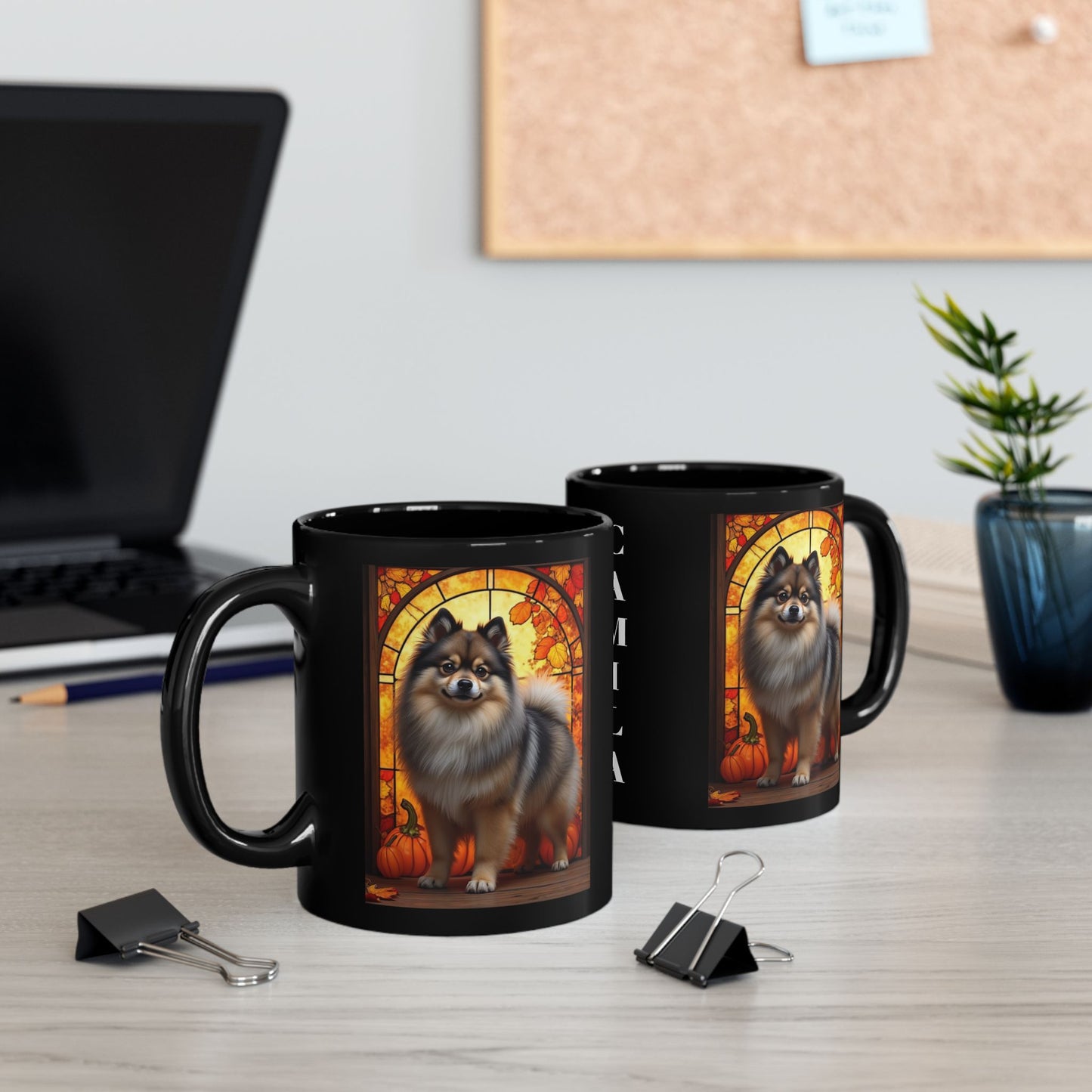 Wolf Sable Pomeranian autumn mug, personalized coffee cup for dog moms, dads, and Pom enthusiasts