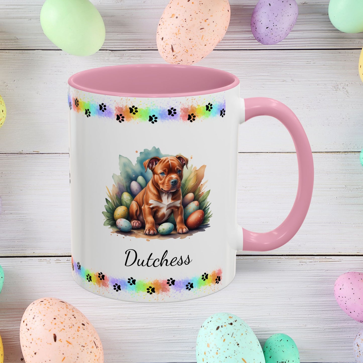 Pitbull Red Easter puppy coffee mug, personalized cute dog gift for mental health awareness and cozy drinks