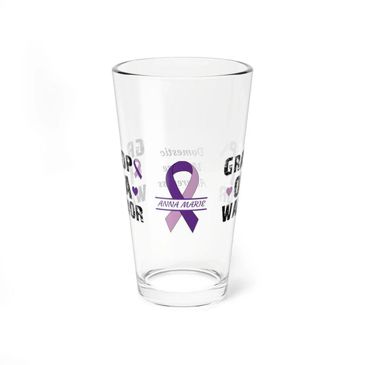 Shop our premium grandpa of a warrior domestic violence awareness pint glass 16oz from MySisterIsASurvivor.
