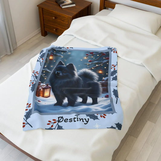 Shop our pomeranian blue winter dog lovers lodge blanket featuring the 50" × 60" style option from MySisterIsASurvivor.