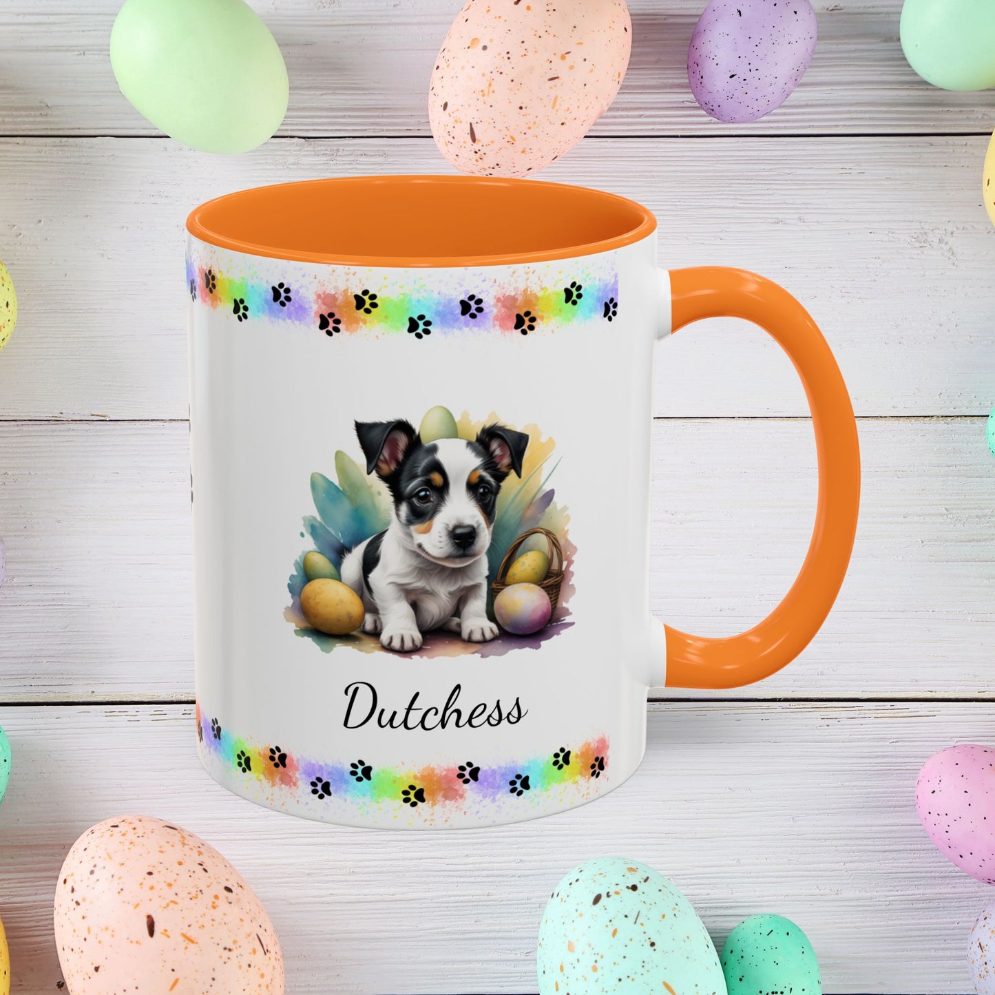 Jack Russell Terrier Black & White Easter puppy coffee mug, personalized cute dog gift for mental health awareness