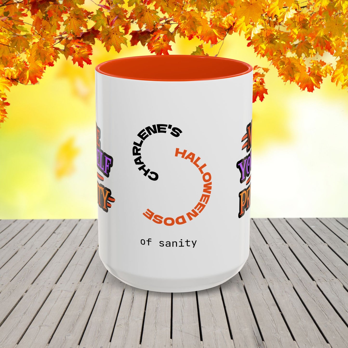 Personalized Halloween mug with “Make Yourself a Priority” quote, inspirational mental wellness gift with custom name.
