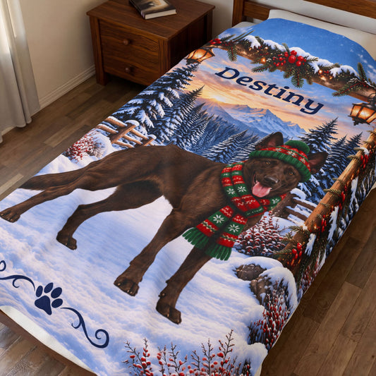 Belgian Malinois (Liver Chocolate Coat) - Custom Name Winter Blanket, Plush Throw for Dog Lovers - MySisterIsAsurvor