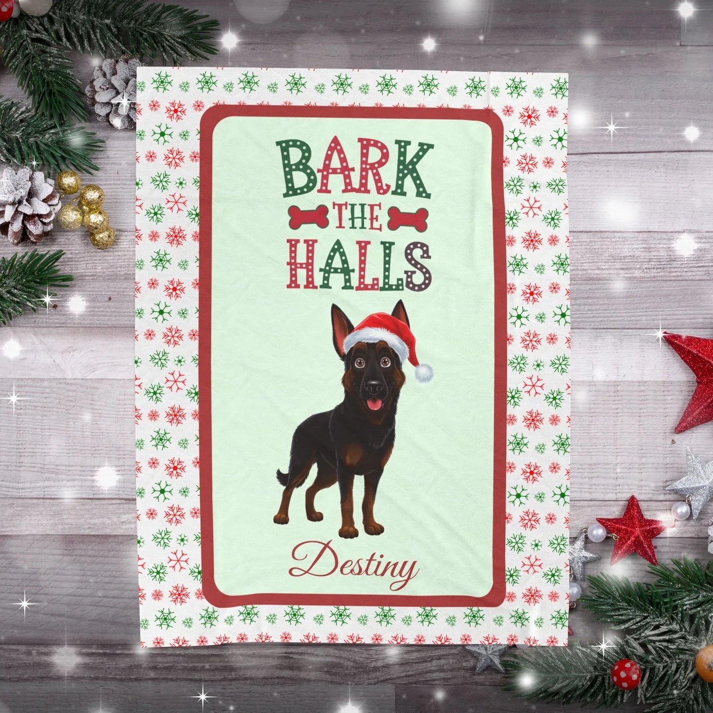 Shop our premium personalized german shepherd bi color velveteen plush blanket bark the halls from MySisterIsASurvivor.