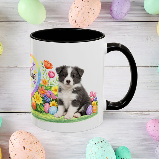 Shop our border collie blue white puppy easter mug featuring the 11oz style option from MySisterIsASurvivor.