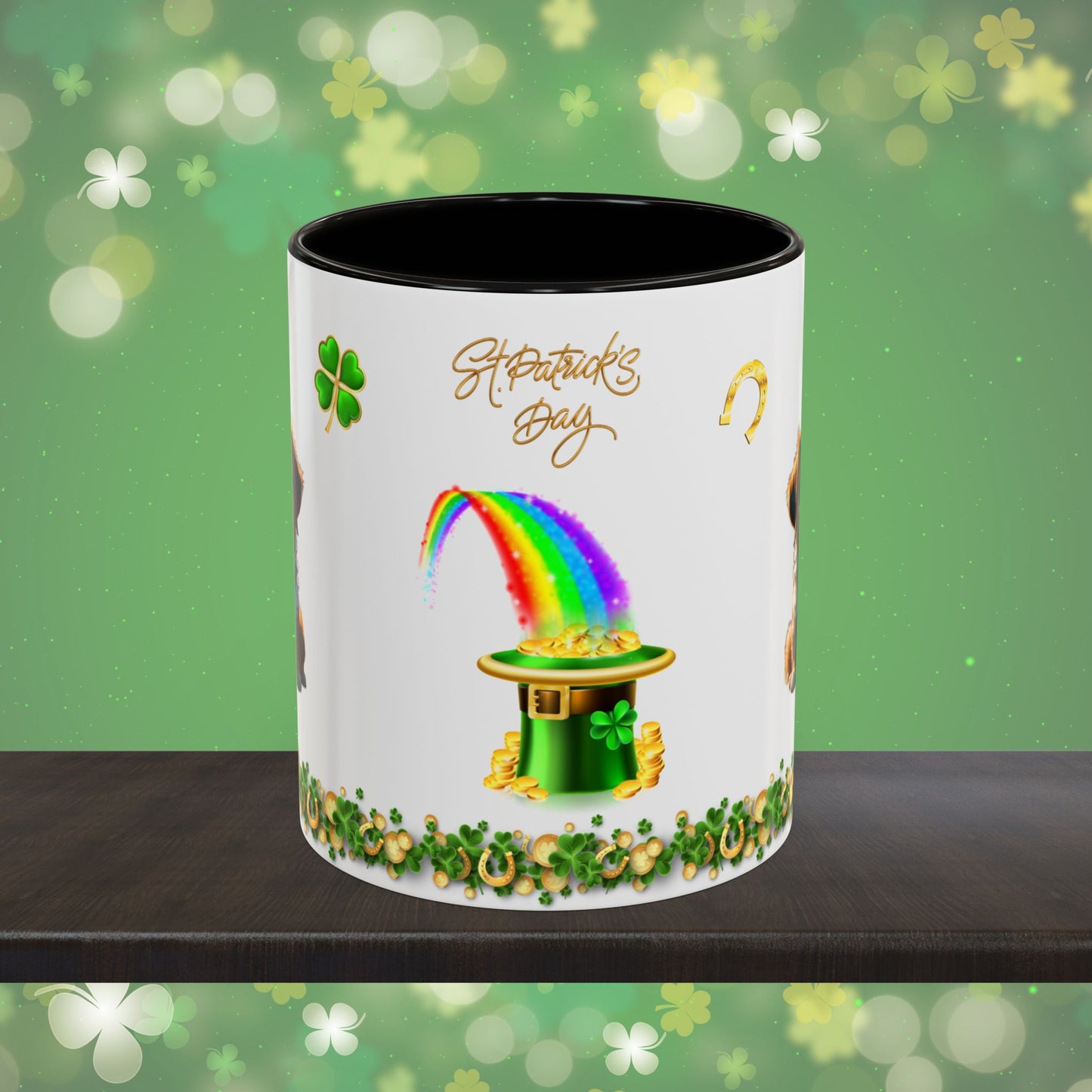 Pup-tastic Serenity: St. Patrick's Day Two-Tone Coffee Mug - Festive Ceramic Mug for Positivity & Mindfulness