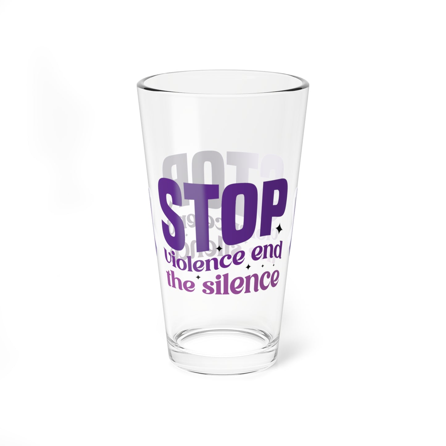 Pint glass with Stop Violence End The Silence message for awareness