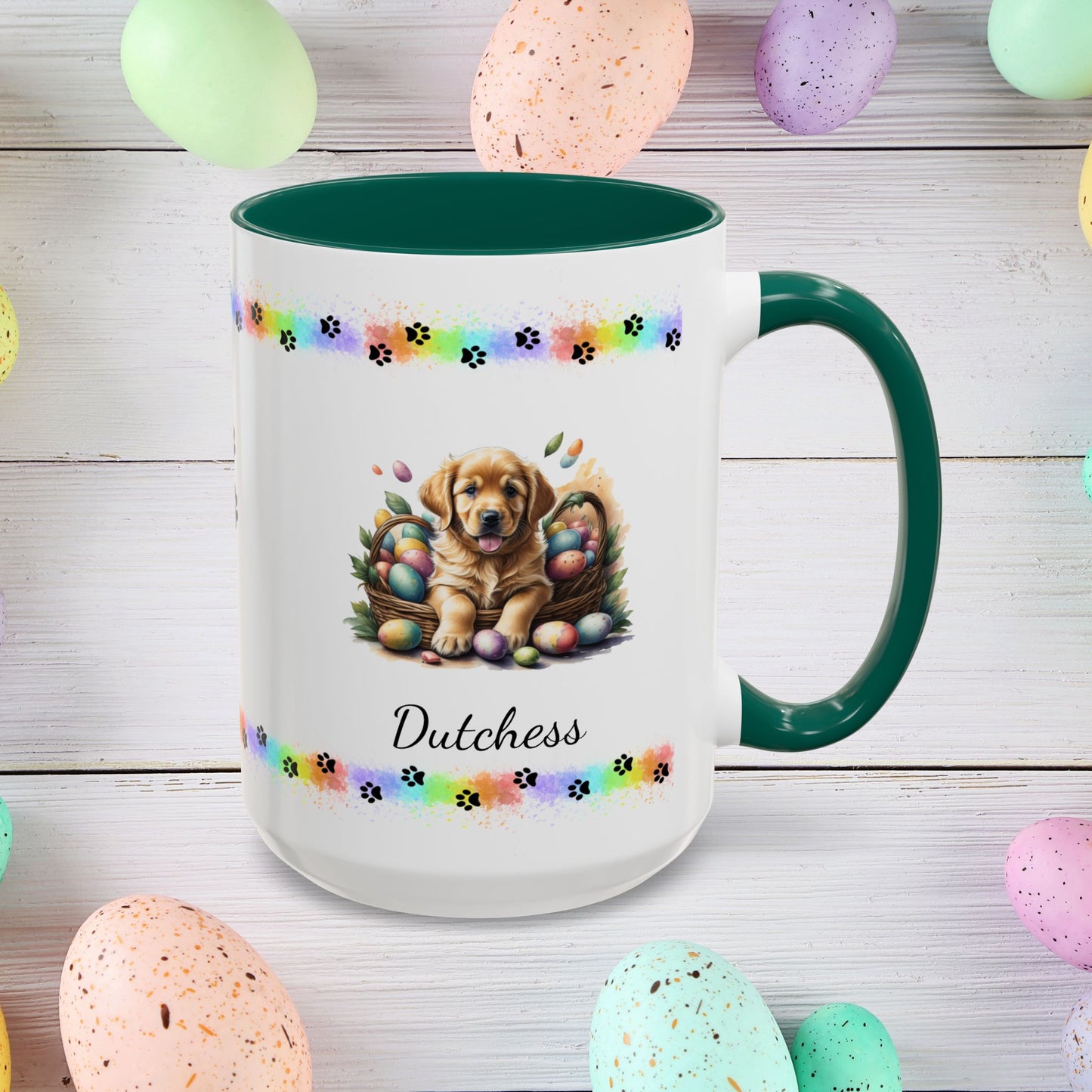 Golden Retriever Easter puppy coffee mug, personalized cute dog gift for mental health awareness and cozy drinks