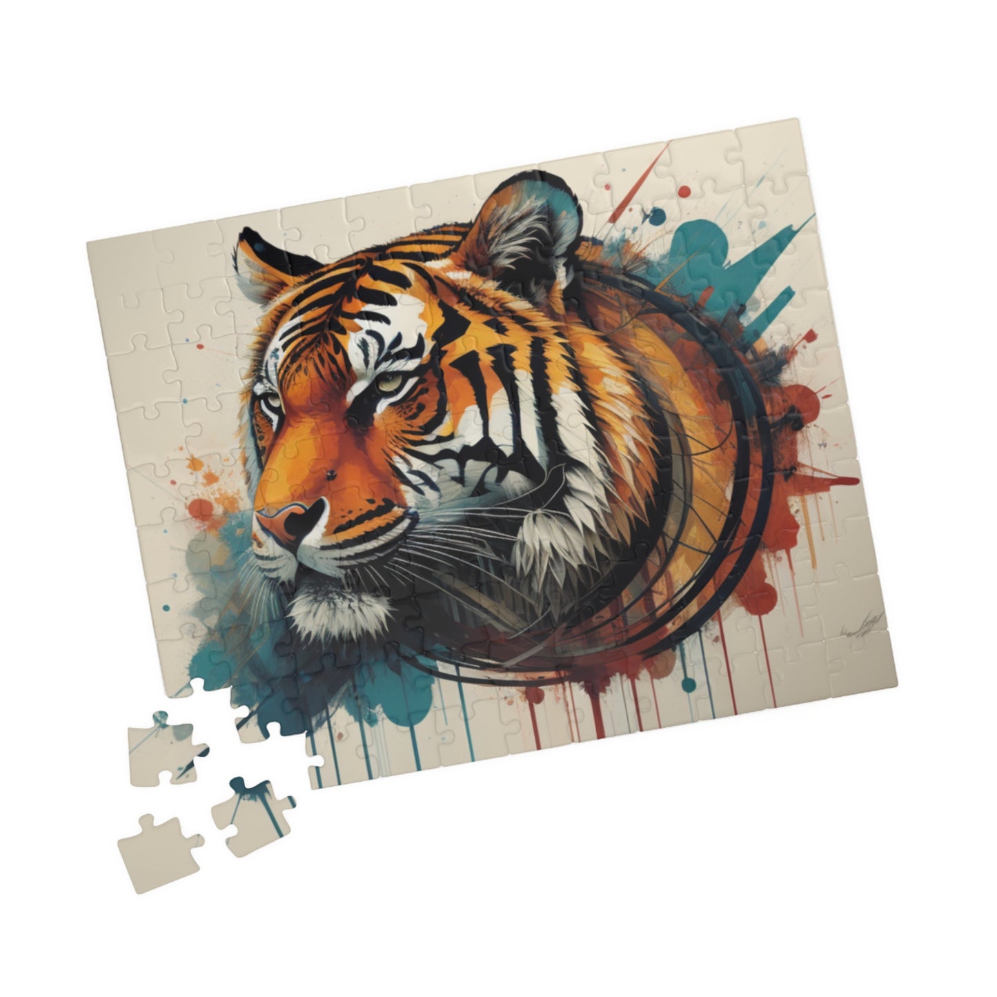 Noble tiger gazing forward with quiet strength, featured in an empowering jigsaw puzzle