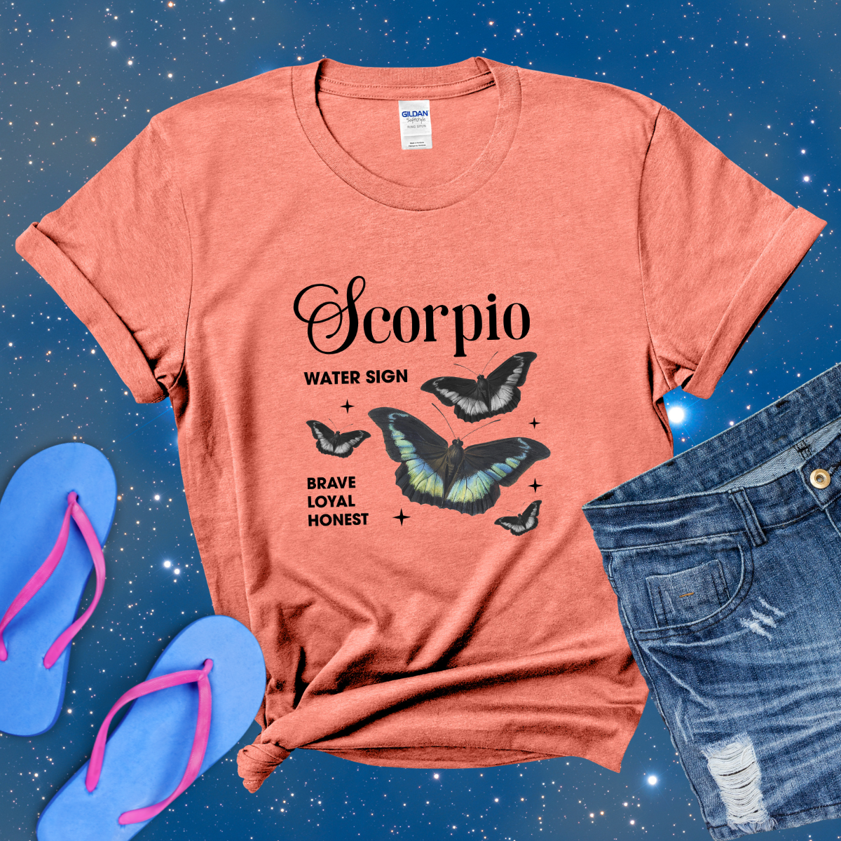 Scorpio Butterfly Zodiac T-Shirt, astrology horoscope shirt, Scorpio birthday gift tee for men or women