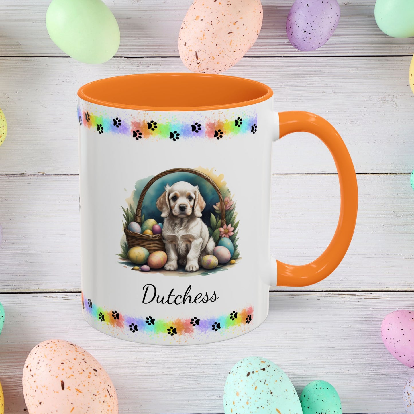 Cocker Spaniel Light Gold personalized Easter puppy mug, cute dog coffee cup gift for mental health awareness