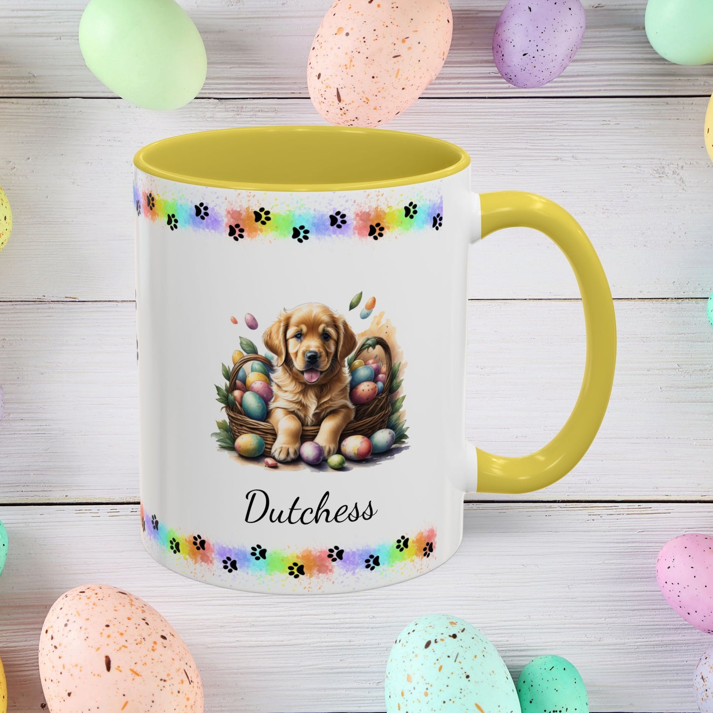 Golden Retriever Easter puppy coffee mug, personalized cute dog gift for mental health awareness and cozy drinks