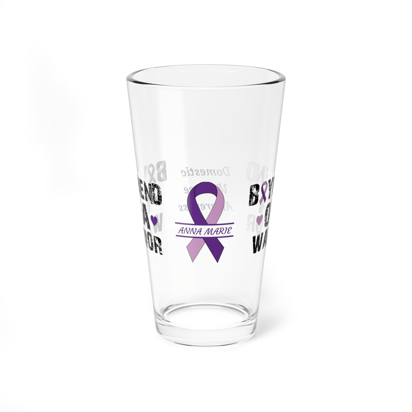 Boyfriend of a Warrior: Personalized Domestic Violence Awareness Warrior Pint Glass - Proud Family Member