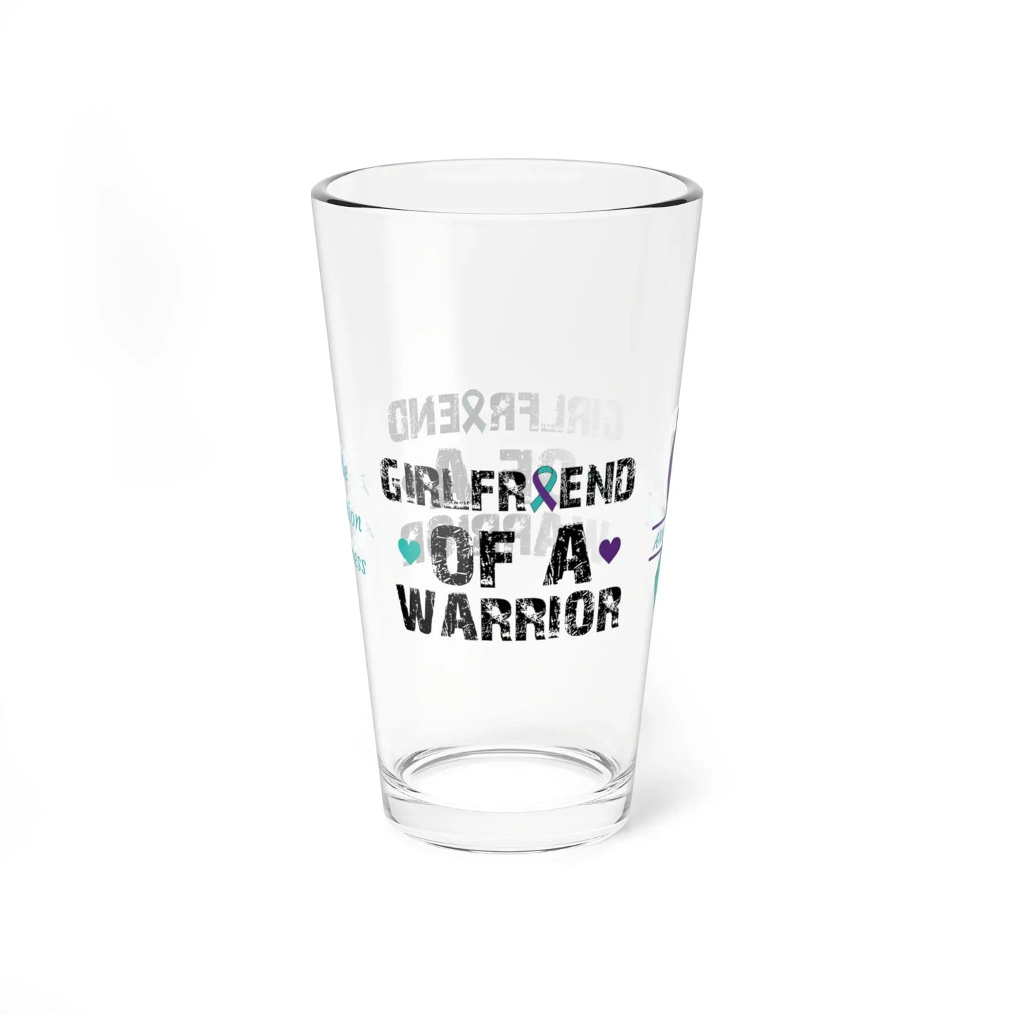 Shop our premium girlfriend of a warrior suicide prevention awareness pint glass 16oz from MySisterIsASurvivor.
