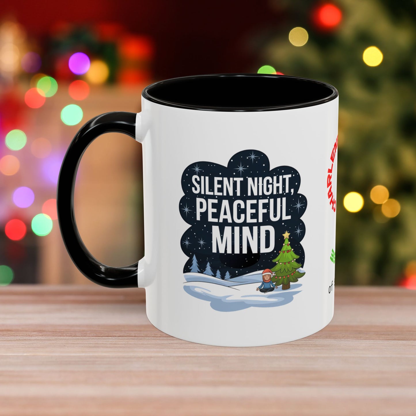 Silent Night Peaceful Mind Mug - Holiday Self-Care Coffee Cup, Thoughtful Mental Health Gift with Red Green or Black Accent