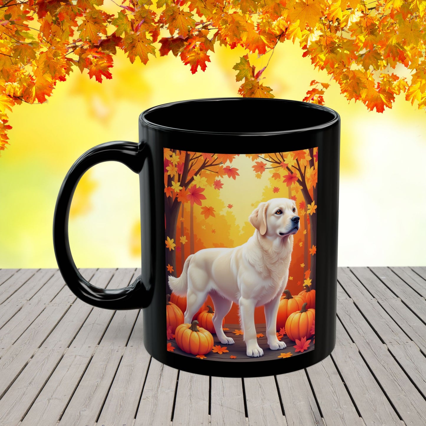 Cream Golden Retriever autumn mug, personalized coffee cup for Retriever fans and fall gift - MySisterIsASurvivor