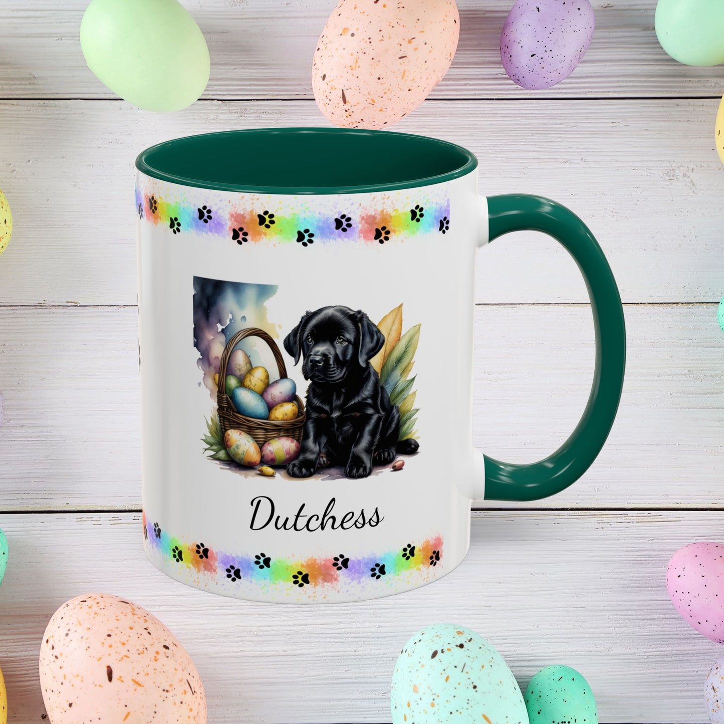 Black Labrador Easter puppy coffee mug, personalized cute dog design, mental health support and cozy sipping