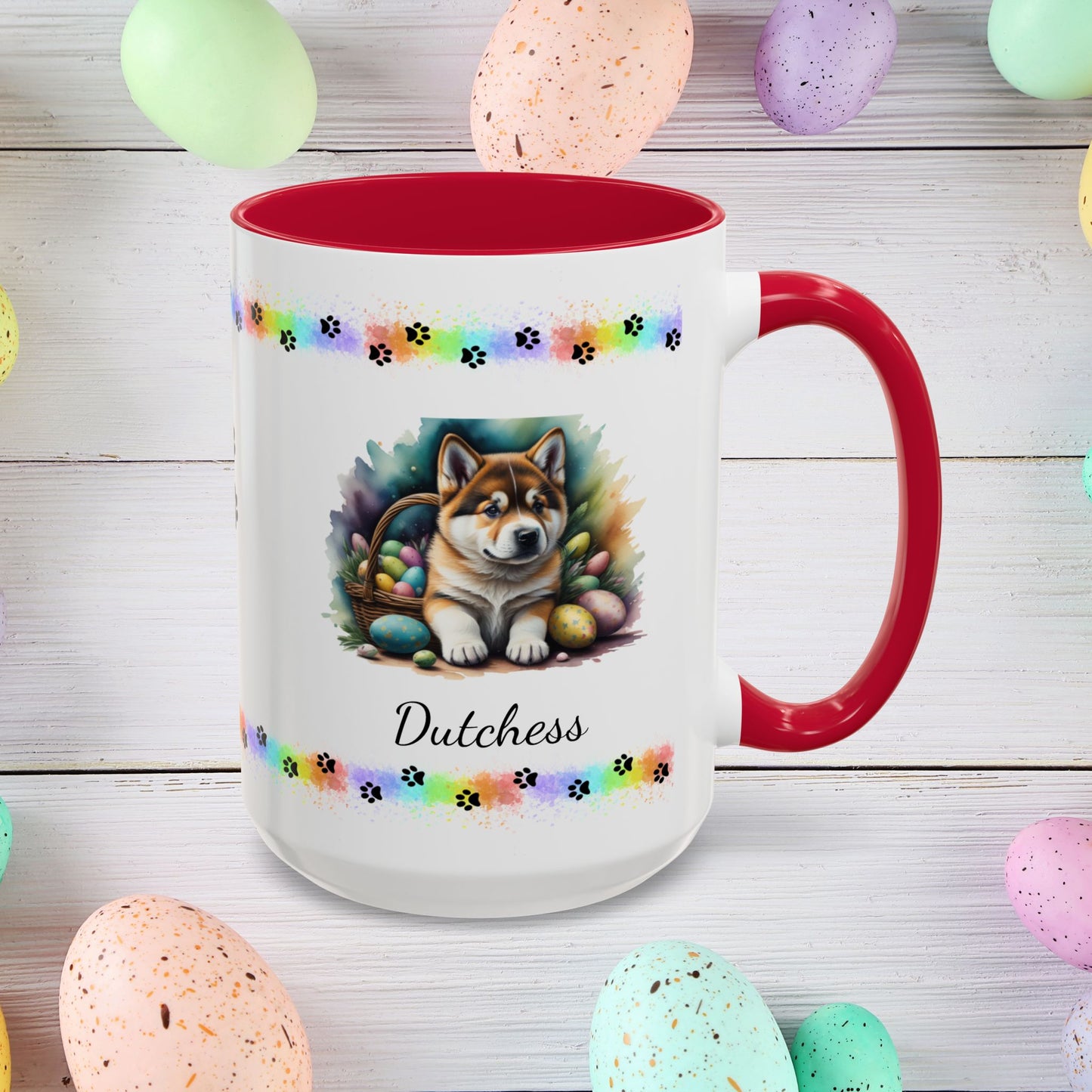 Akita personalized Easter puppy mug, cute dog coffee cup gift for mental health awareness and cozy sipping