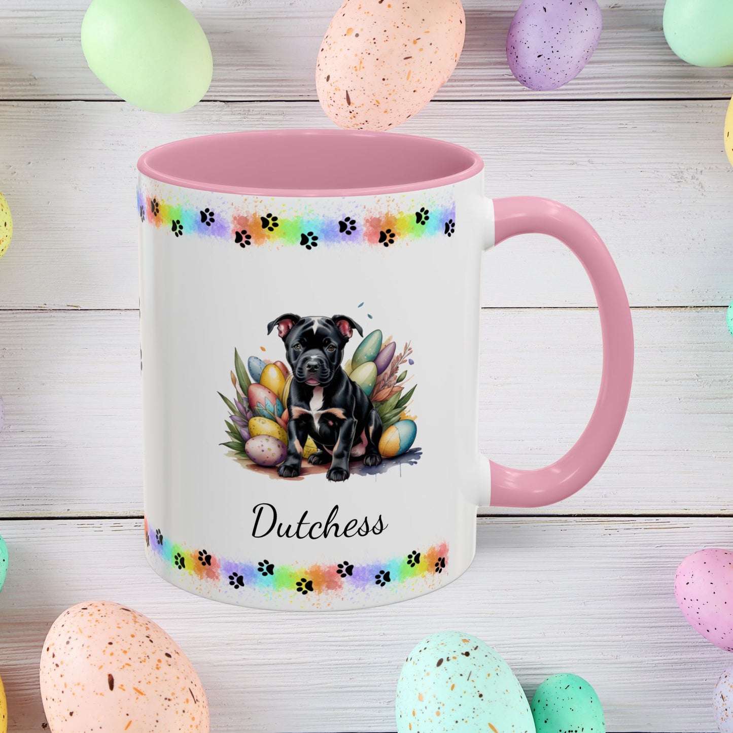 Pitbull Black Easter puppy coffee mug, personalized cute dog gift for mental health awareness and cozy sipping