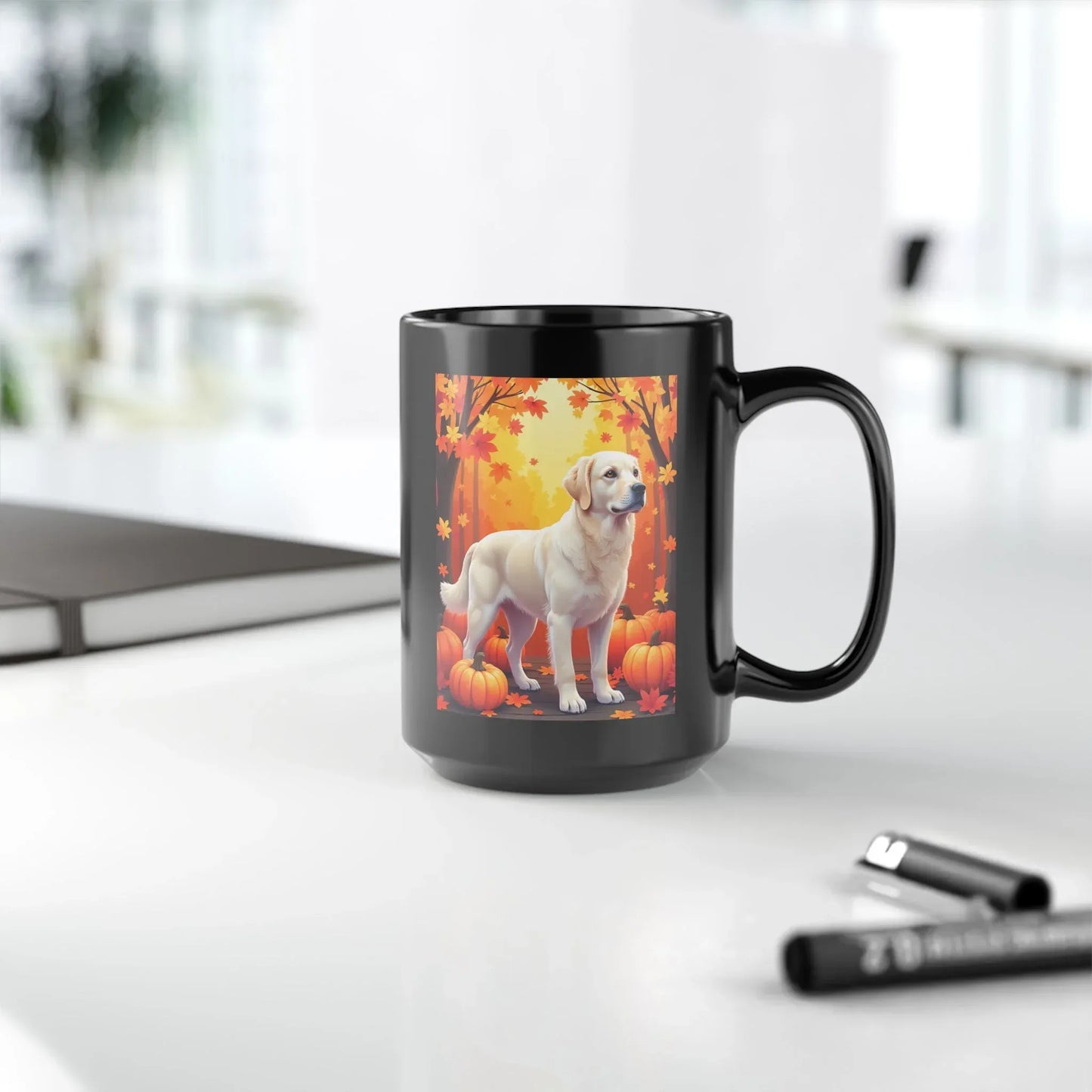 Shop our premium cream golden retriever autumn black mug from MySisterIsASurvivor.