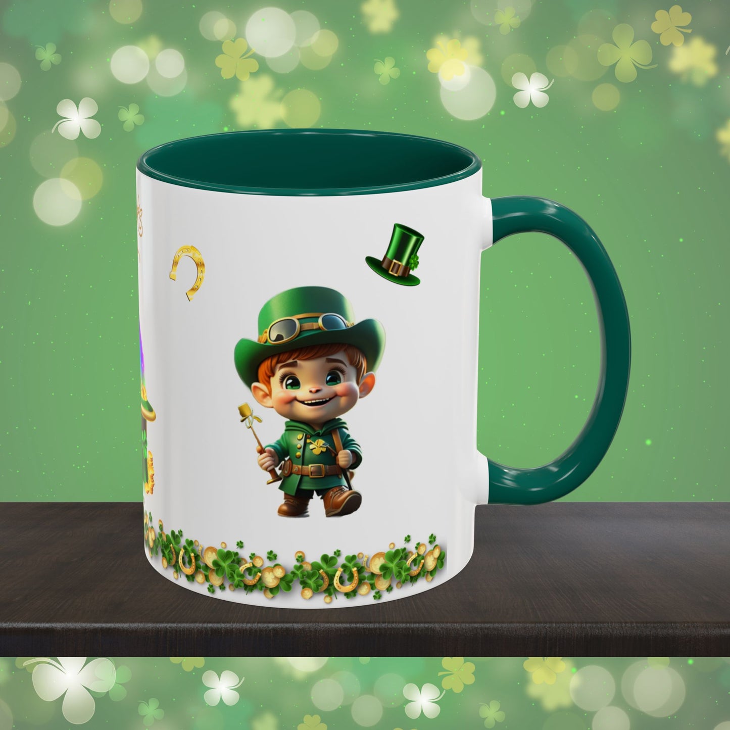 Mindful March Leprechaun: St. Patrick's Day Two-Tone Coffee Mug - Festive Ceramic Mug for Positivity & Mindfulness