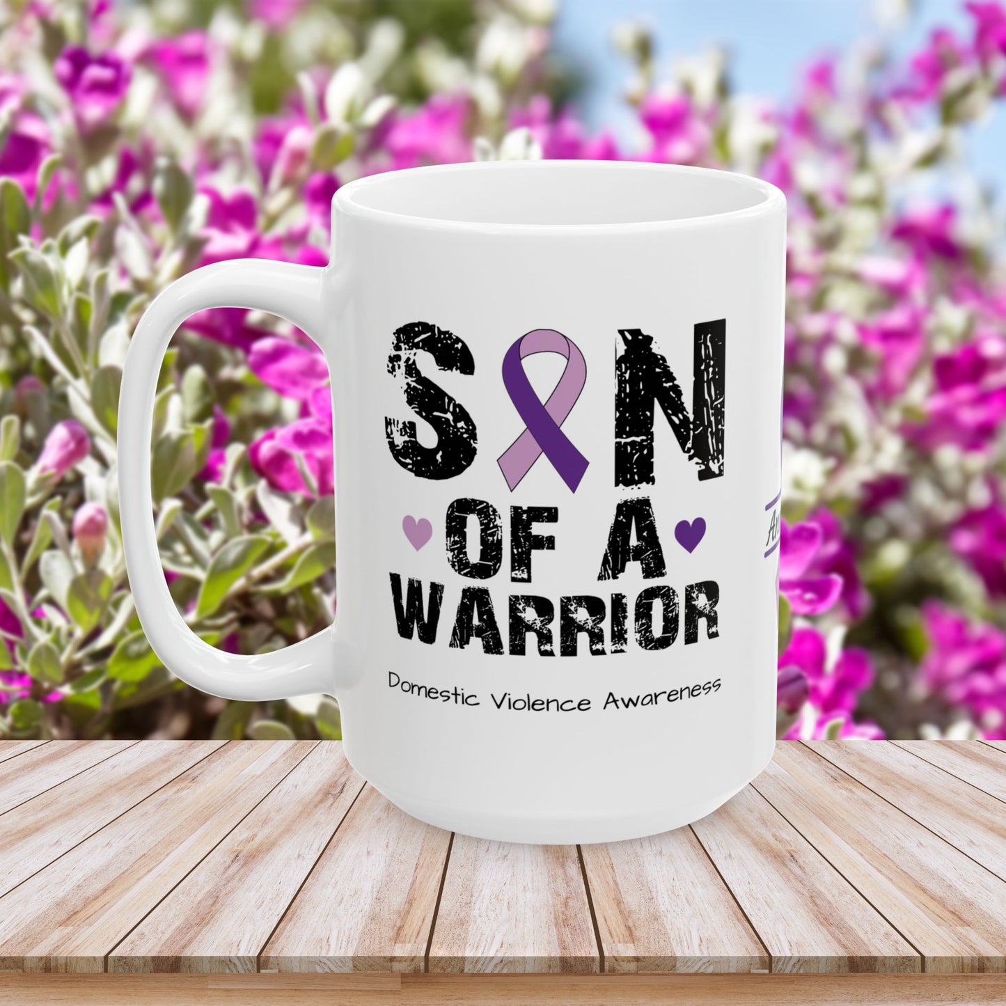 Son of a Warrior mug - custom DV awareness gift with courage and strength message