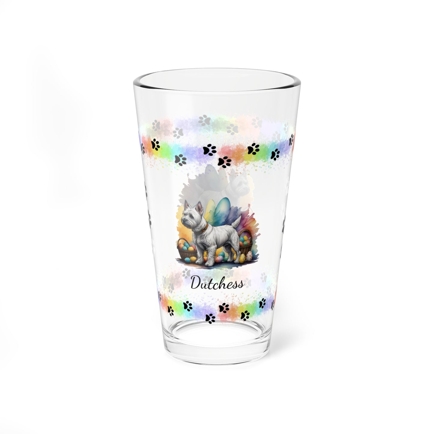 West Highland Terrier Personalized Easter Puppy 16oz Pint Glass - Custom Dog Design, Mental Health Gift, Easter Décor, and Festive Celebrations