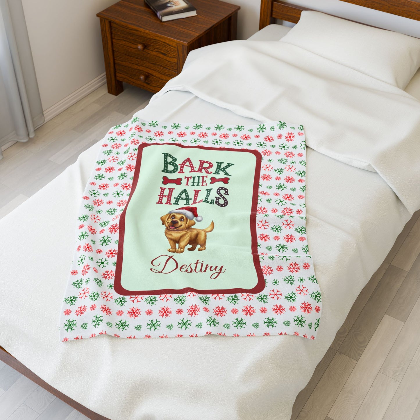 Labrador Retriever (Yellow) Personalized Velveteen Plush Blanket - "Bark The Halls" | Cozy Holiday Gift for Dog Lovers
