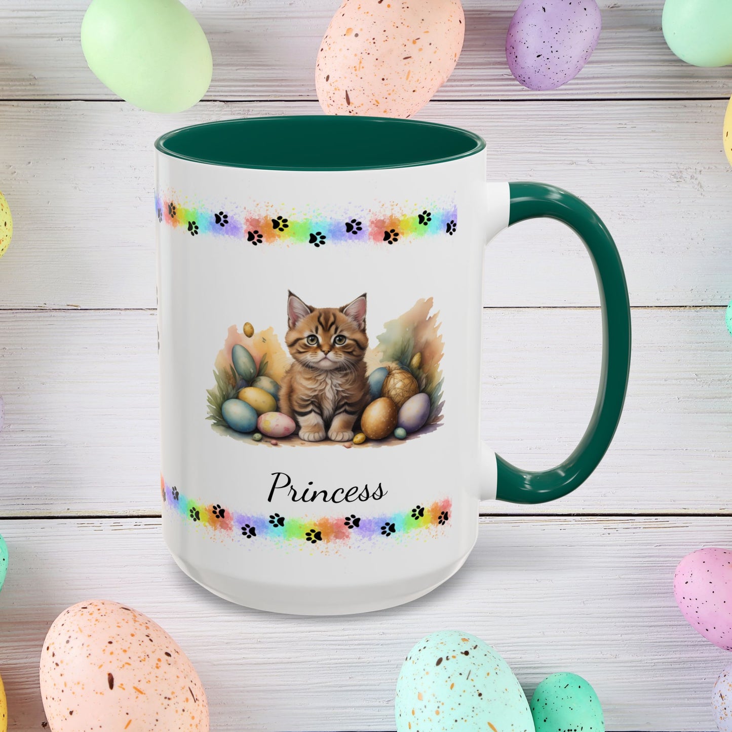 Bobtail cute kitten Easter coffee mug, personalized gift for cat lovers, mental health awareness and home use