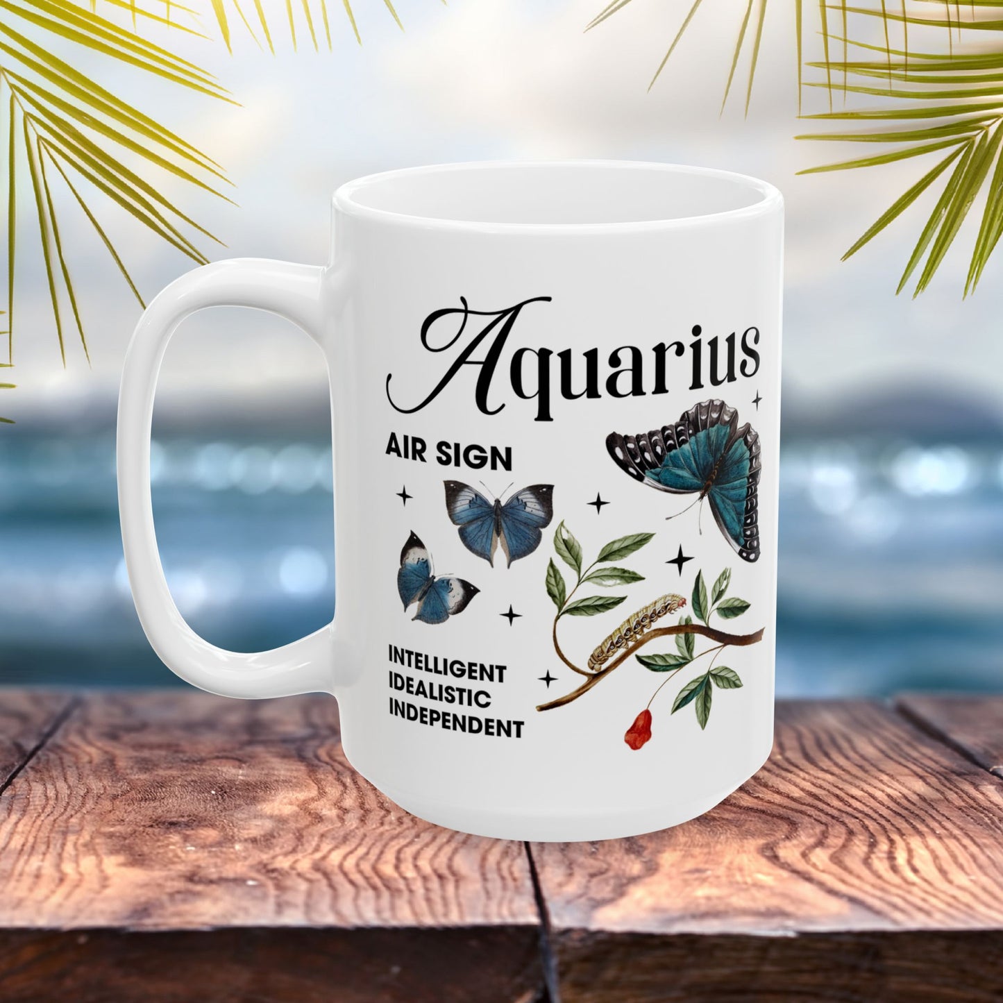 Aquarius zodiac mug, personalized astrology coffee cup, star sign birthday gift for horoscope lovers