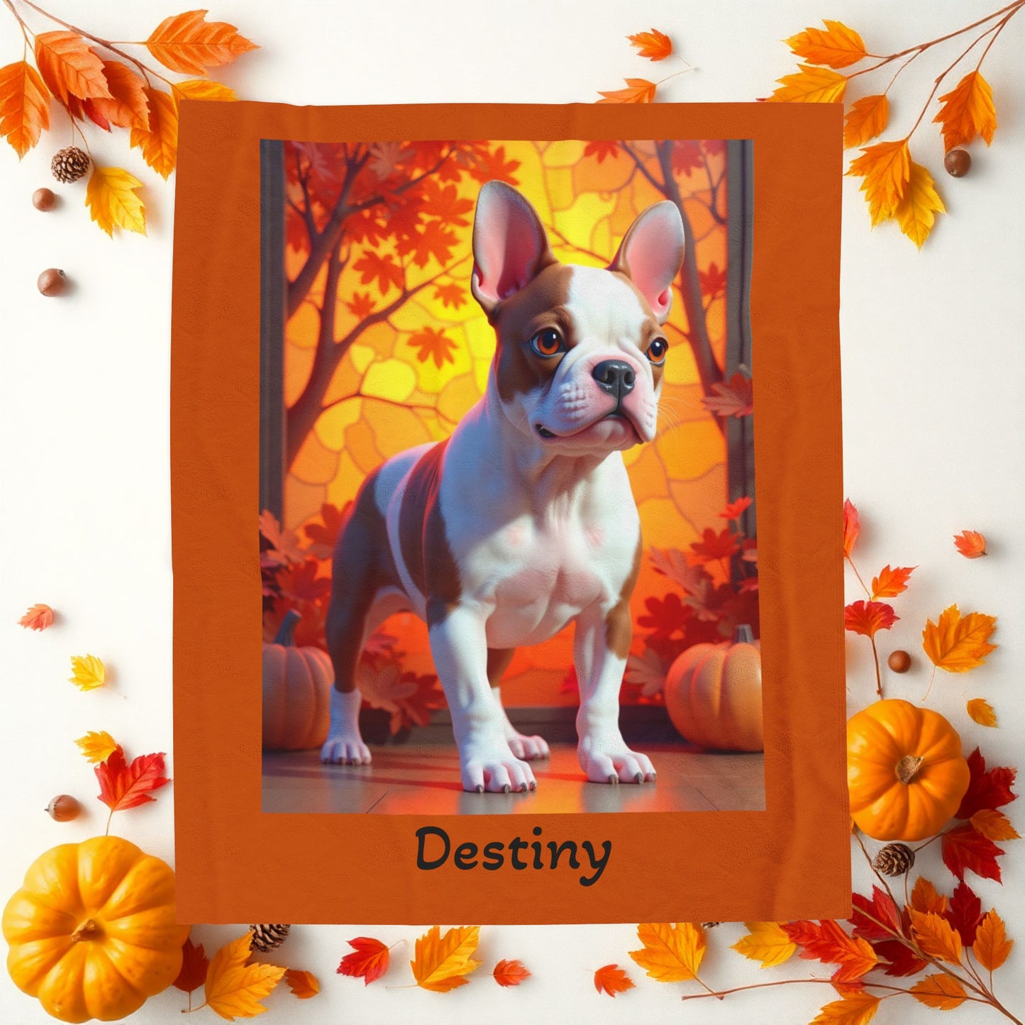 Red Pied French Bulldog velveteen plush blanket, personalized dog throw for Frenchie fans - MySisterIsASurvivor
