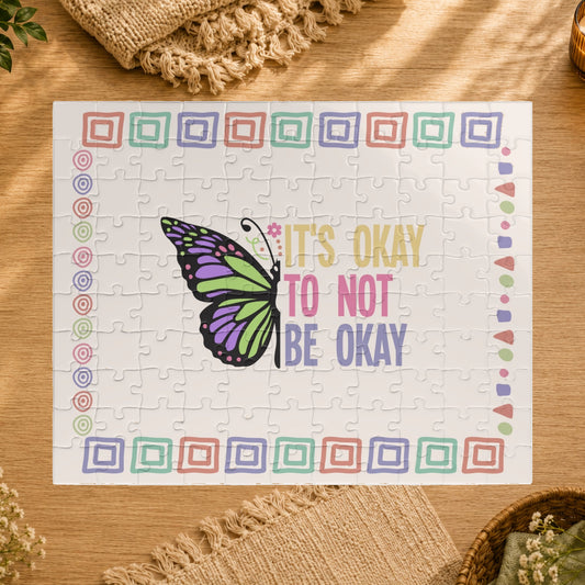 Jigsaw puzzle with a butterfly and motivational quote on a white background