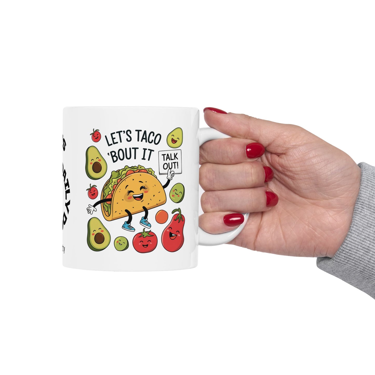 Let's Taco 'Bout It Funny Mental Health Mug, Stylish Ceramic Coffee Cup, Positive Affirmation Gift, Anxiety Relief, Self-Care Mug, Therapist Office Décor