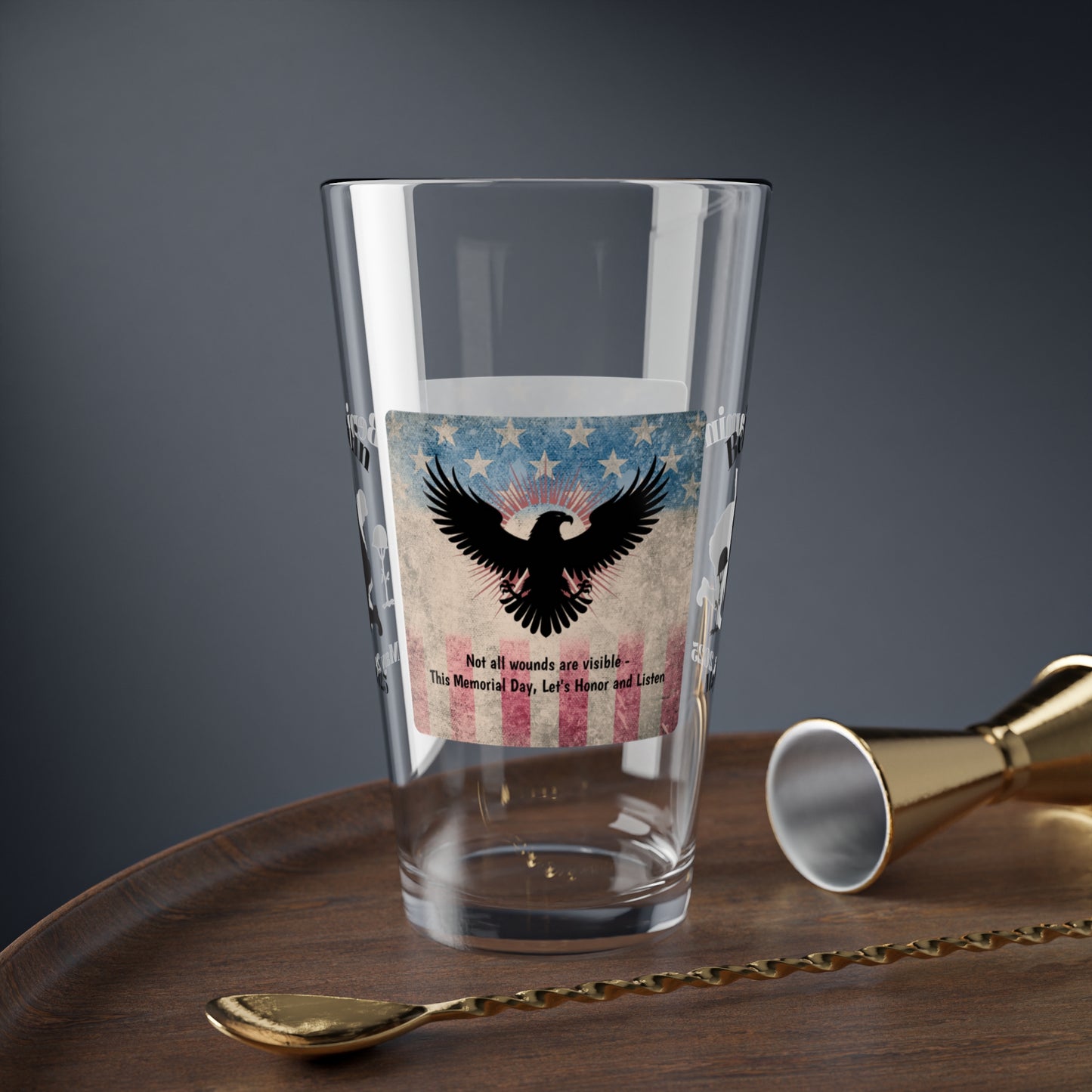 Personalized Memorial Day Pint Glass - "Not All Wounds Are Visible", PTSD Awareness Gift for Veterans & Memorial Days