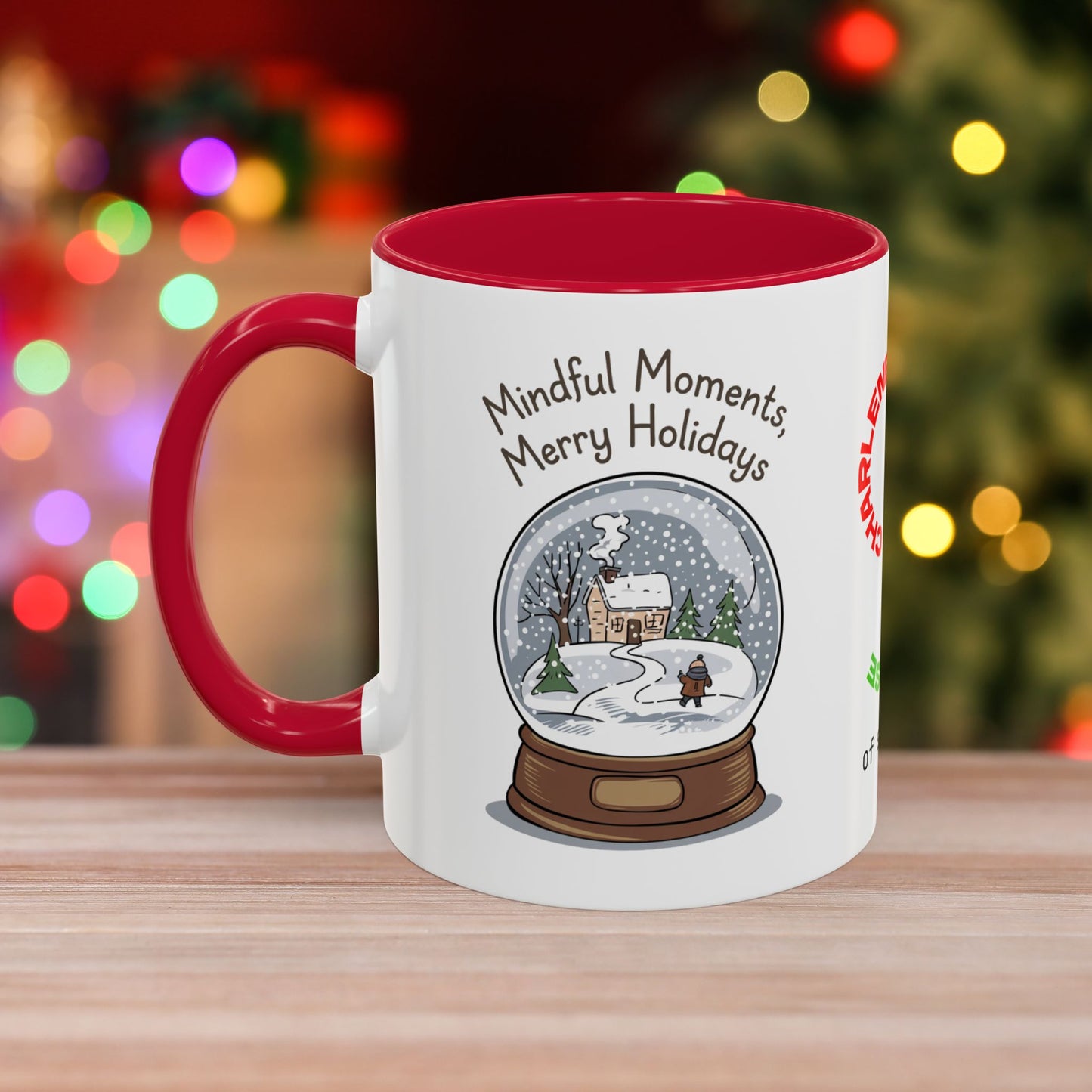 Mindful Moments Merry Holidays Mug - Personalized Self-Care Mug, Christmas Mental Health Gift with Accent Color