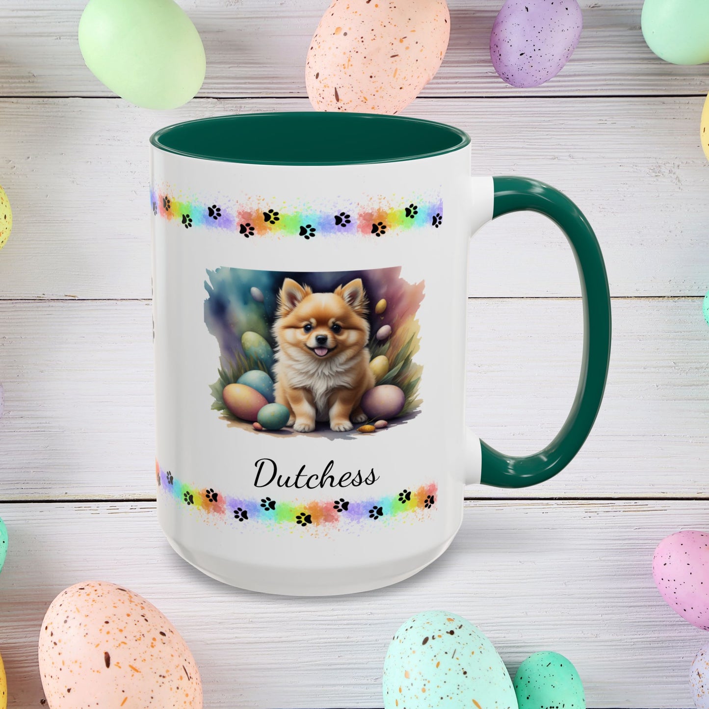 Pomeranian Orange Easter puppy coffee mug, personalized cute dog gift for mental health awareness and cozy drinks