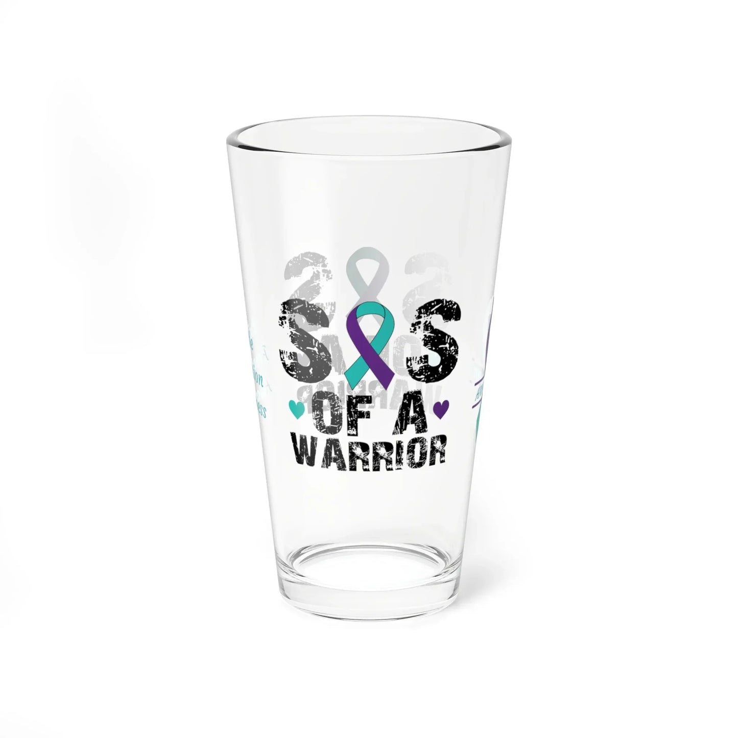 Shop our premium sis of a warrior suicide prevention awareness pint glass 16oz from MySisterIsASurvivor.